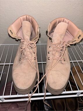 Timberland Pink Suede Lace-Up Ankle Boots